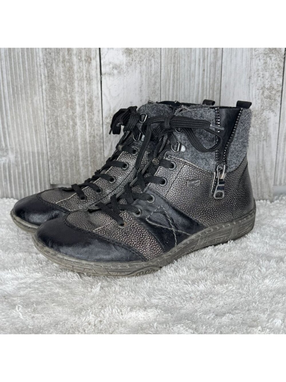 Remonte Tex Women's Metallic Gray and Black Ankle Boots Size 40